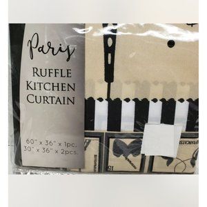 3pc. Ruffle Printed Curtains Set:2 Tiers(30"x36") & Swag(60"x36")PARIS,EIFFEL,RT